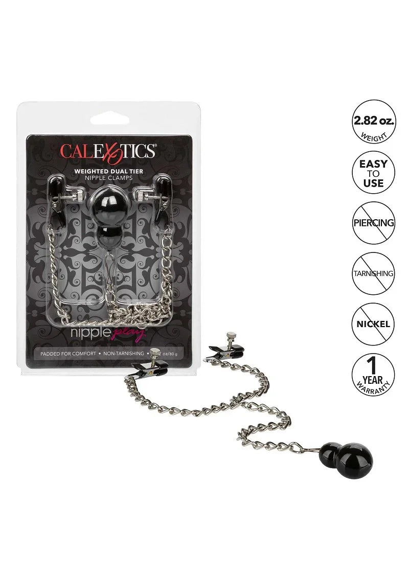 β CalExotics Nipple Play Weighted Dual Tier Nipple Clamps - Happytoys Sexshop: Toys for Feeling Happy & Easy π - Discreet geleverd