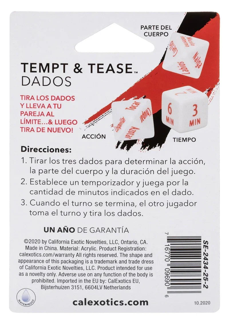 Bestel: Tempt & Tease Dados dice (ESP) by CalExotics - bij Happytoys.nl, happytoys.be, Happytoys.ae: erotische sex webshop | liever Happy dan Easy βββββ
