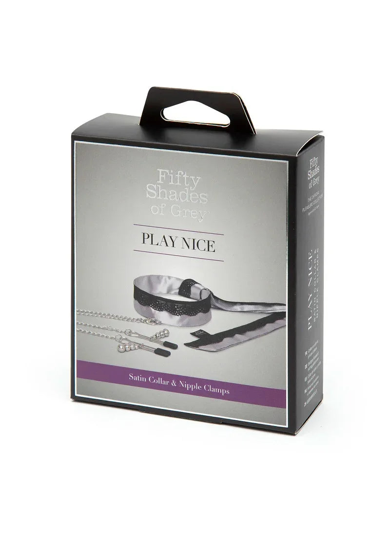 Bestel: Play Nice Satin & Lace Collar & Nipple Clamps by Fifty Shades of Grey - bij Happytoys.nl, happytoys.be, Happytoys.ae: erotische sex webshop | liever Happy dan Easy ⭐⭐⭐⭐⭐
