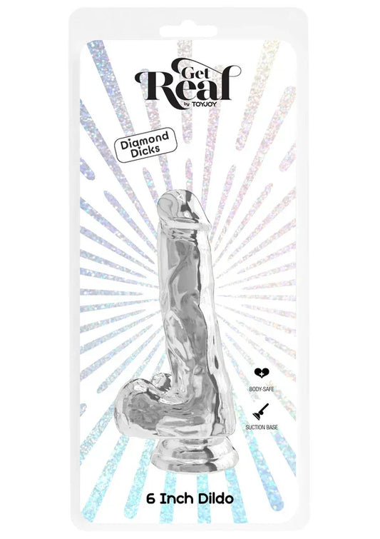 Get Real Clear Dildo with Balls 6' by ToyJoy - Happytoys Sexshop: Toys for Feeling Happy & Easy 😊 - Discreet geleverd