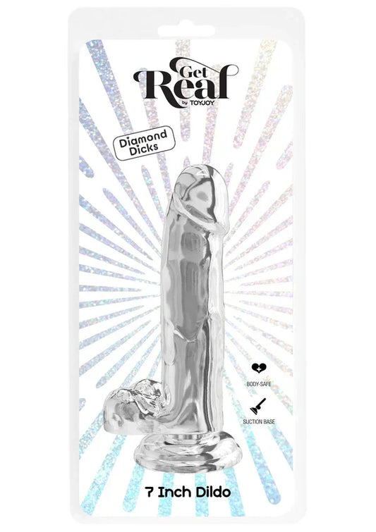 Get Real Clear Dildo with Balls 7' by ToyJoy - Happytoys Sexshop: Toys for Feeling Happy & Easy 😊 - Discreet geleverd