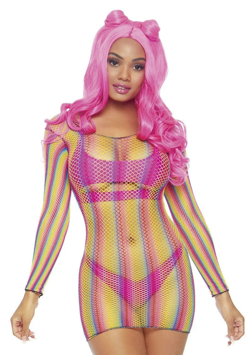 Leg Avenue Rainbow fishnet mini dress - Happytoys Sexshop: Toys for Feeling Happy & Easy 😊 - Discreet geleverd