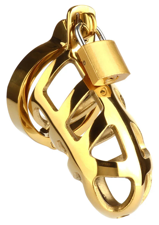 Brutal Chastity Cage Gold by Mr. Steel - Happytoys Sexshop: online sex shop for Feeling Happy & Easy 😊 - Discreet geleverd