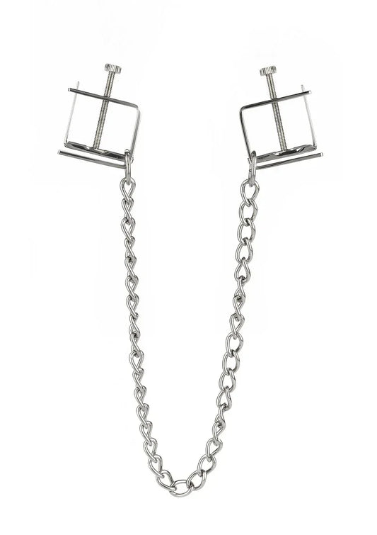 Press Nipple Clamps With Chain by Mr. Steel - Happytoys Sexshop: online sex shop for Feeling Happy & Easy π - Discreet geleverd