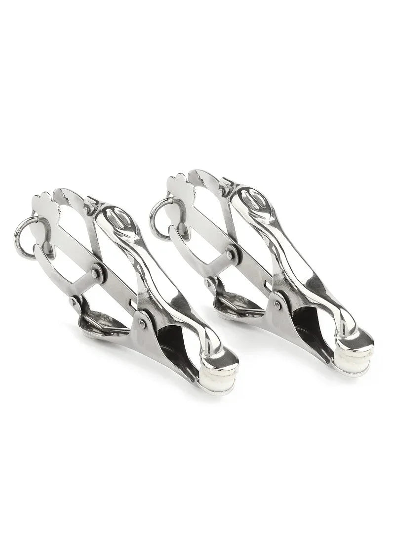 Bestel: Squeezer Nipple Clamps W Ring by Mr. Steel - bij Happytoys.nl, happytoys.be, Happytoys.ae: erotische sex webshop | liever Happy dan Easy ⭐⭐⭐⭐⭐