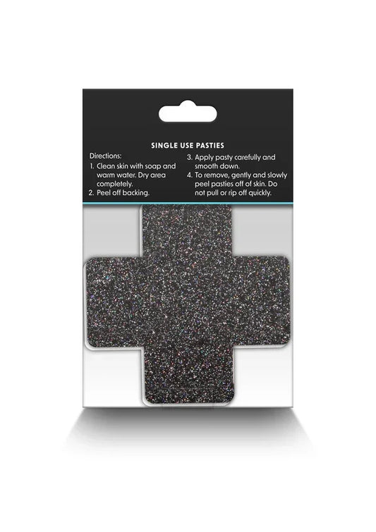 Pasties Glitter Cross 2 Pair black by NS Novelties - Happytoys Sexshop: Toys for Feeling Happy & Easy 😊 - Discreet geleverd