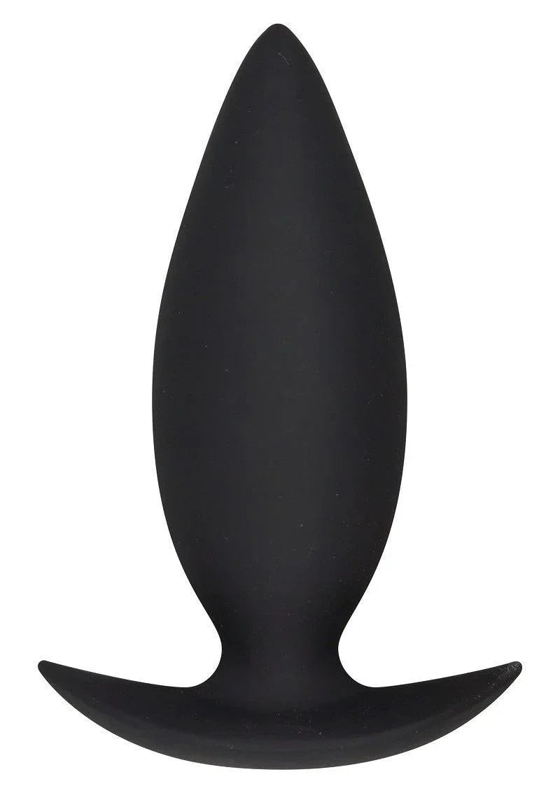 Black silicone tapered anal plug with flared base for advanced anal play