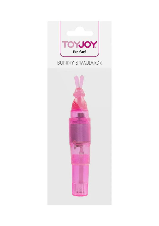 ToyJoy Bunny Stimulator personal massager in pink with rabbit ears in retail packaging