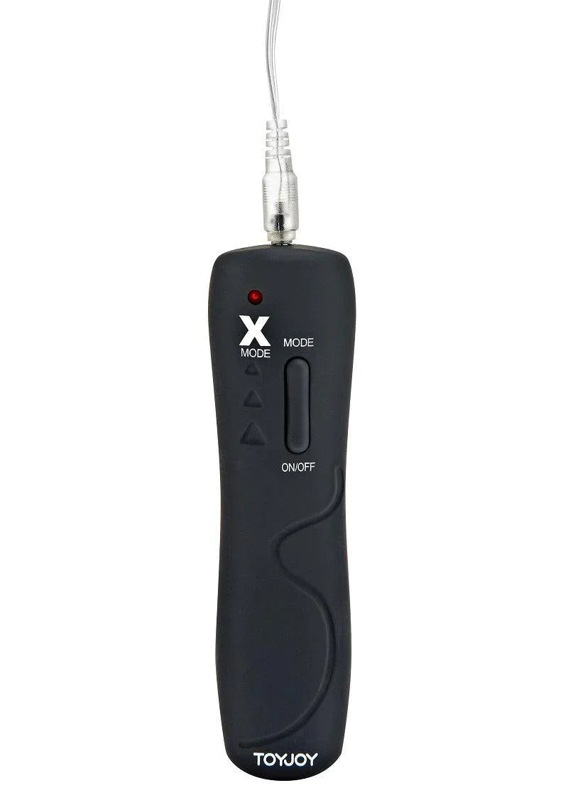 Black ToyJoy wired remote control with X mode switch and on/off slider button