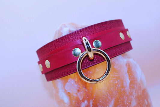 Crimson Red BDSM Collar Handmade Choker With O Ring