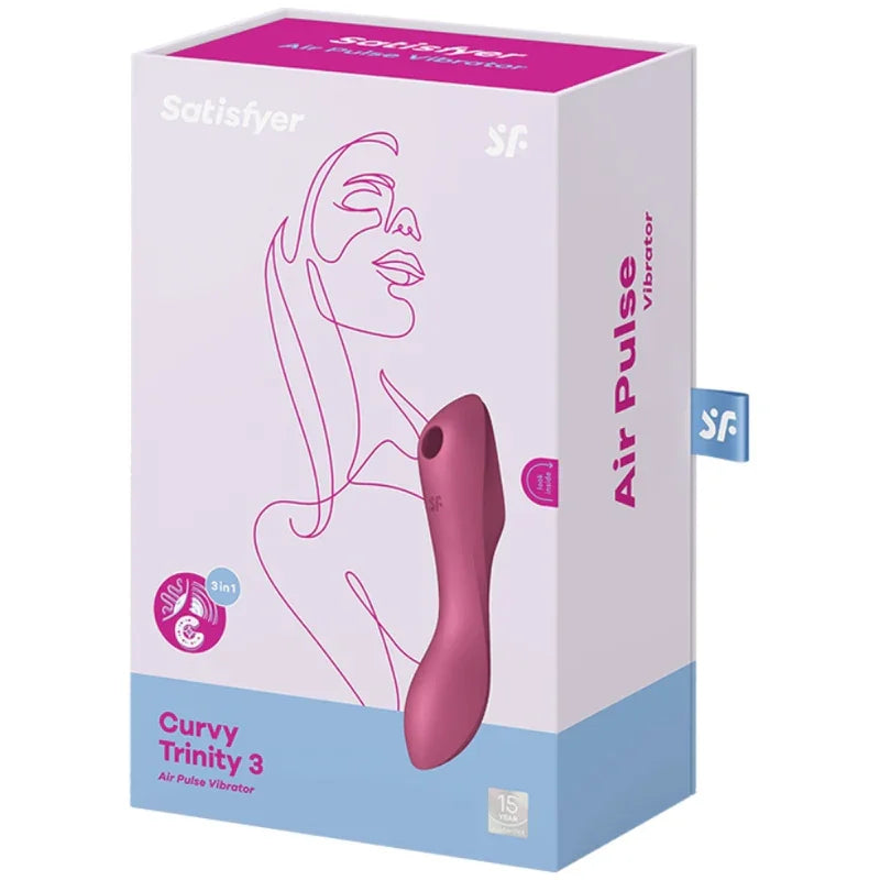 SATISFYER - CURVY TRINITY 3 AIR PULSE VIBRATOR RED - Happytoys Sexshop: online sex shop for Feeling Happy & Easy 😊 - Discreet geleverd