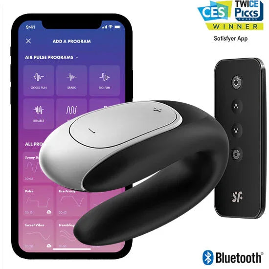 SATISFYER - DOUBLE FUN PARTNER VIBRATOR BLACK - Happytoys Sexshop: online sex shop for Feeling Happy & Easy 😊 - Discreet geleverd