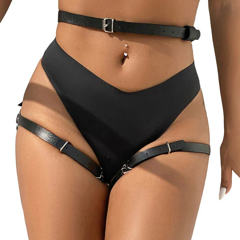 SUBBLIME - LEATHER WAIST AND LEG HARNESS BLACK ONE SIZE - Happytoys Sexshop: online sex shop for Feeling Happy & Easy 😊 - Discreet geleverd