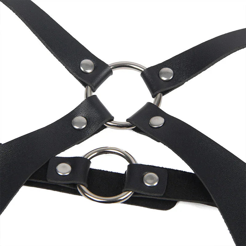 SUBBLIME - FULL BODY HARNESS WITH LEATHER BUCKLES BLACK ONE SIZE - Happytoys Sexshop: online sex shop for Feeling Happy & Easy 😊 - Discreet geleverd