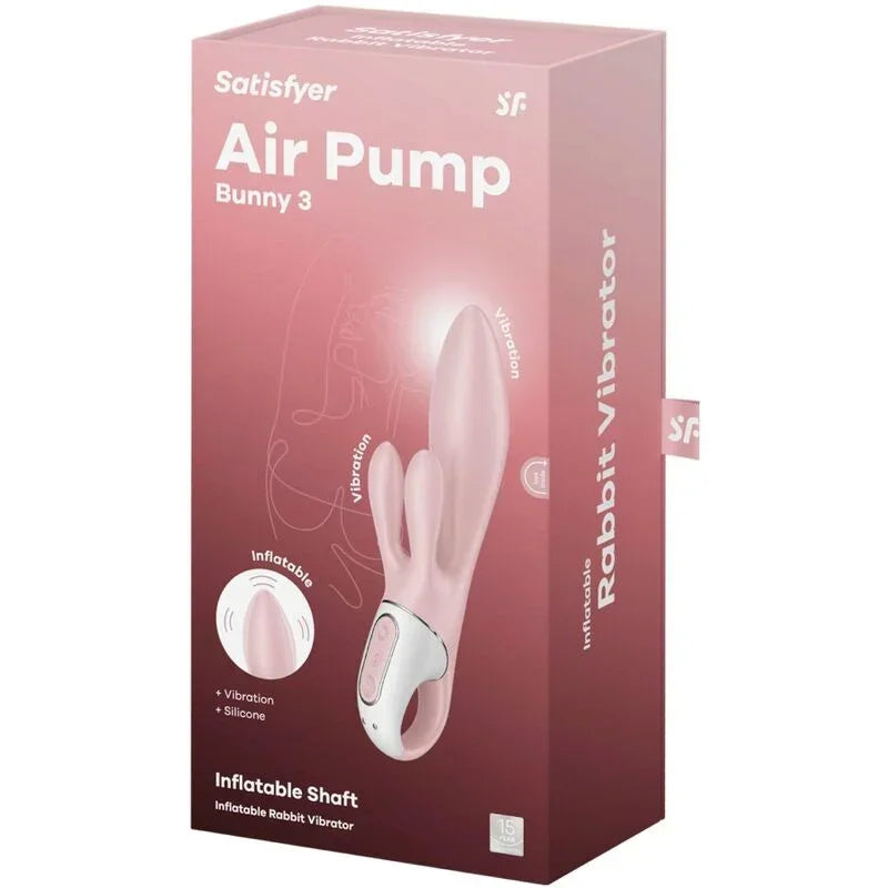 SATISFYER - AIR PUMP BUNNY 3 INFLATABLE RABBIT VIBRATOR PINK - Happytoys Sexshop: online sex shop for Feeling Happy & Easy 😊 - Discreet geleverd