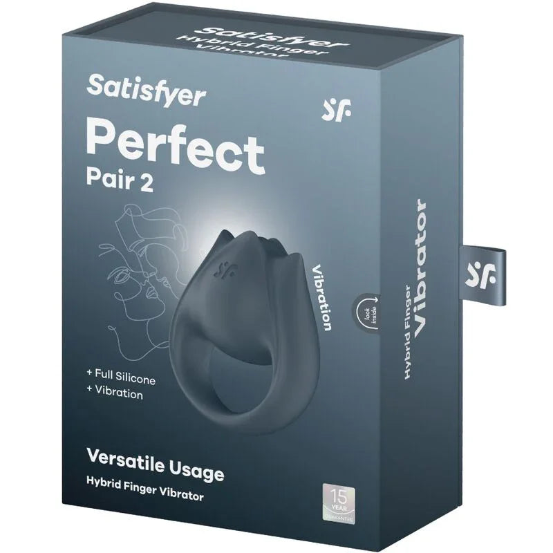 SATISFYER - PERFECT PAIR 2 MULTIVIBRATOR 2 IN 1 PENIS RING AND FINGER STIMULATOR GREY - Happytoys Sexshop: online sex shop for Feeling Happy & Easy 😊 - Discreet geleverd