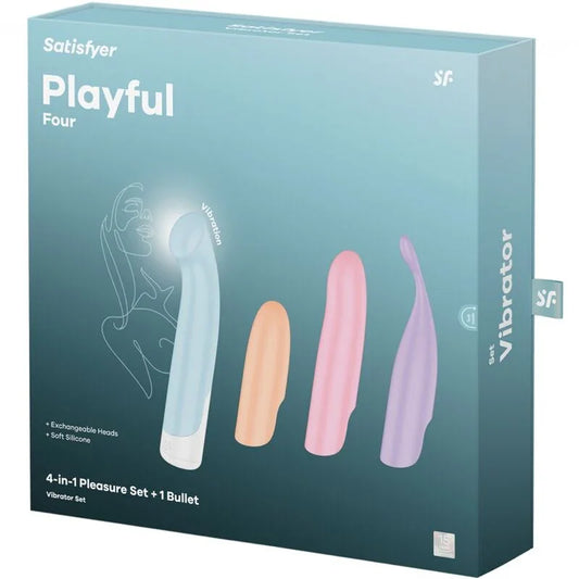 SATISFYER - PLAYFUL FOUR SET VIBRATORS 4 IN 1 + POWER BULLET - Happytoys Sexshop: online sex shop for Feeling Happy & Easy đ - Discreet geleverd