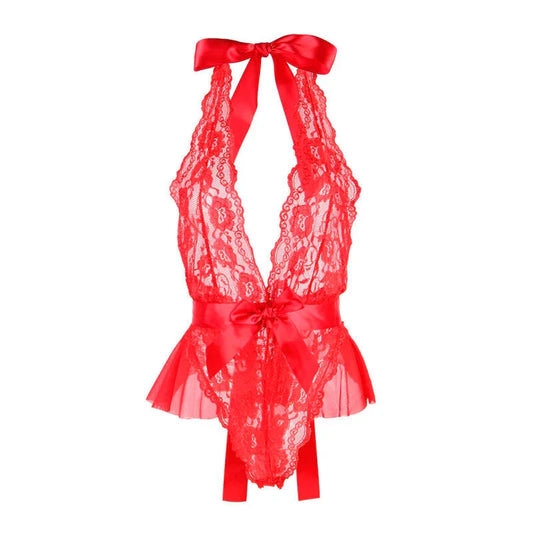 SUBBLIME - 953980 SEXY BODY WITH RUFFLES + BELT RED L/XL - Happytoys Sexshop: online sex shop for Feeling Happy & Easy 😊 - Discreet geleverd