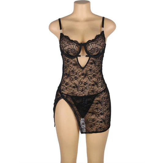 SUBBLIME - 954185 LACE BABYDOLL WITH ADJUSTABLE STRAPS BLACK S/M - Happytoys Sexshop: online sex shop for Feeling Happy & Easy π - Discreet geleverd