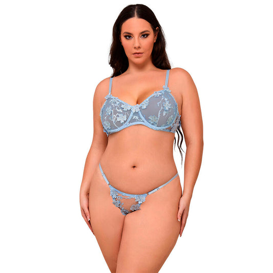SUBBLIME - 957629 FLOWER EMBROIDERED BRA AND PANTIES SET SKY BLUE S/M