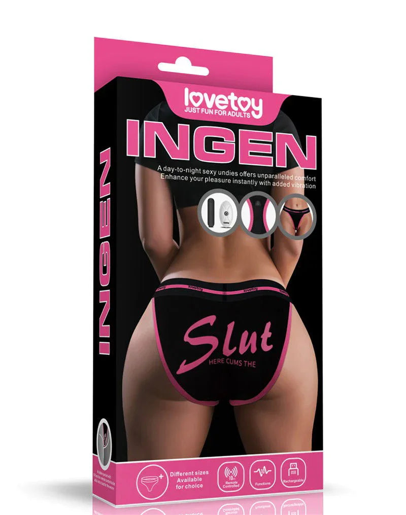 LoveToy - Slut - Bedrukte vibrerende sexy slip - Zwart - Happytoys Sexshop: Toys for Feeling Happy & Easy 😊 - Discreet geleverd