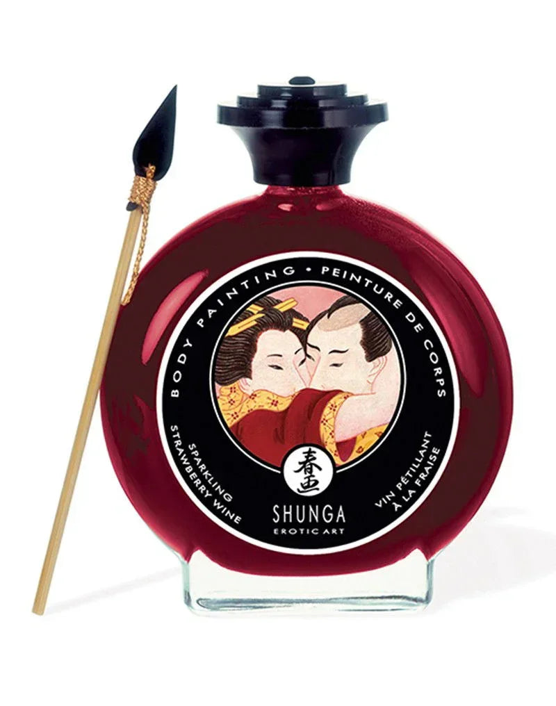 Shunga - Lichaamsverf - Sparkling Strawberry Wine - 100 ml - Happytoys Sexshop: online sex shop for Feeling Happy & Easy 😊 - Discreet geleverd