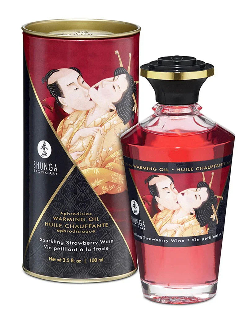 Warming Oil - Sparkling Strawberry Wine - 100 ml by Shunga - Happytoys Sexshop: online sex shop for Feeling Happy & Easy 😊 - Discreet geleverd