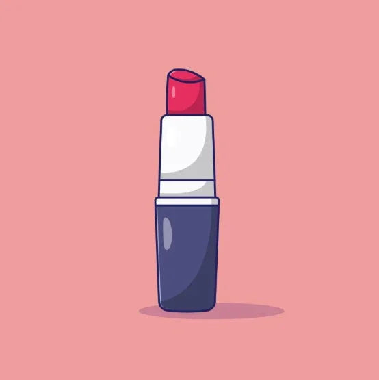 Illustration of red lipstick with black and silver casing on a pink background