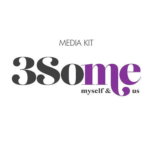 3Some media kit cover with bold black and purple text, myself & us branding