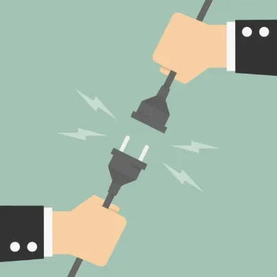 illustration of two hands connecting two power plugs against green background