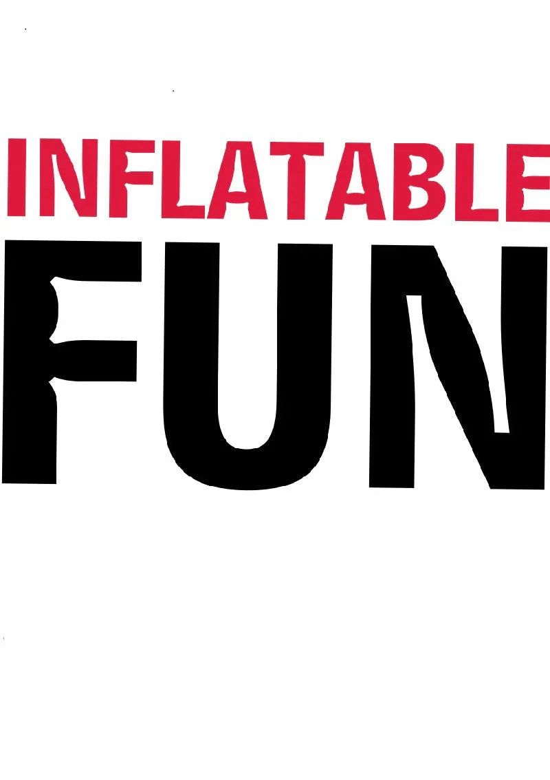 Text reading 'INFLATABLE FUN' with 'INFLATABLE' in red and 'FUN' in large black letters
