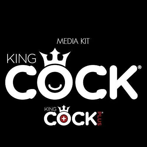King Cock logo with crown on letter O, media kit text, and King Cock Plus branding on black background