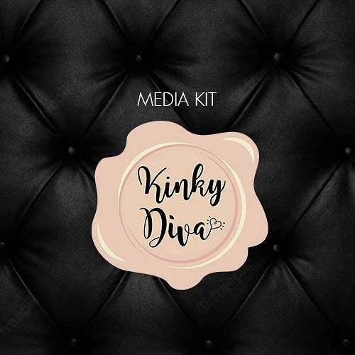 Kinky Diva media kit logo on black tufted leather background with soft pink wax seal design