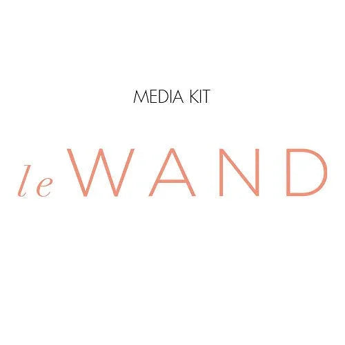 Le Wand logo in stylish peach and black text on a white background, media kit cover