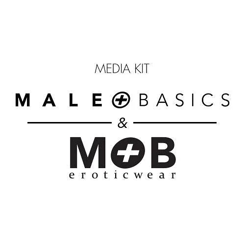 Black and white graphic logo for Male Basics and MOB eroticwear media kit