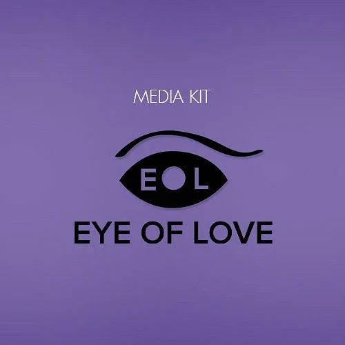 Eye of Love Media Kit logo with stylized eye and eyebrow on purple background