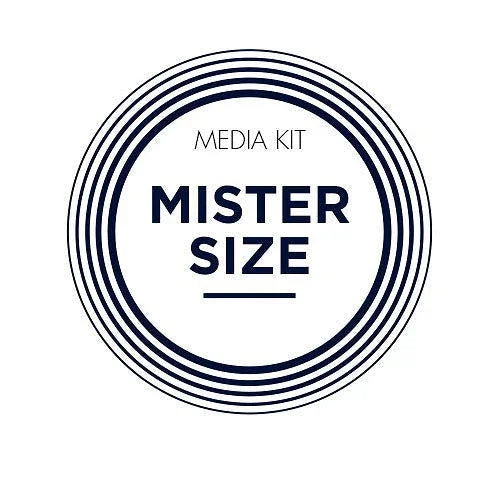 Mister Size media kit logo with concentric black circles and bold text on white background