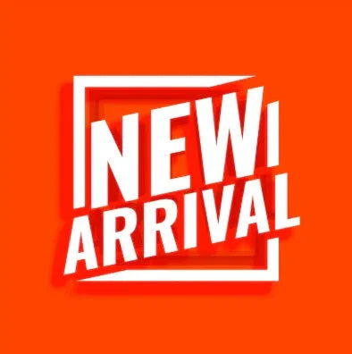 Bold white text New Arrival on vibrant orange background, highlighting new product launches