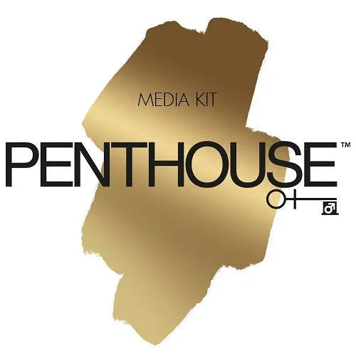 Penthouse logo with gold abstract background and black text stating Media Kit