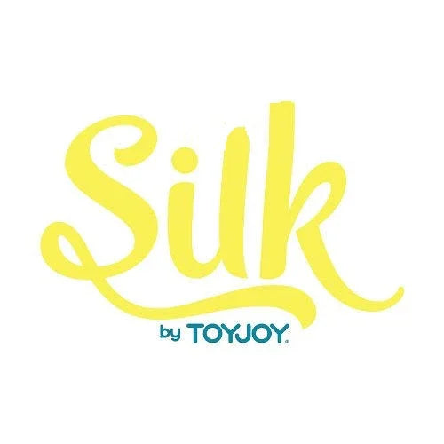 Yellow cursive Silk logo with blue ToyJoy branding on white background