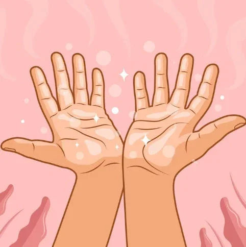 Illustration of two open hands with sparkling accents on a pink background