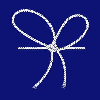 White rope tied in a bow knot with a central knot on a dark blue background