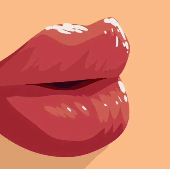 Glossy red lips illustration on peach background, sensual art, Happytoys sexshop teaser