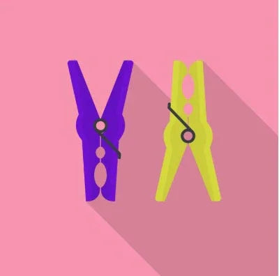 Purple and yellow clothespins on pink background, flat design sex toy accessories