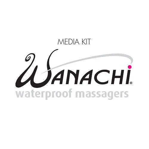 Wanachi waterproof massagers logo with stylish black and gray text and pink dot on white background
