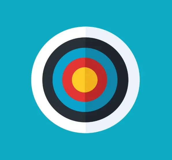 Flat design colorful archery target icon on blue background