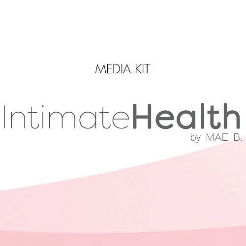 Intimate Health media kit cover by Mae B with soft pink and white background