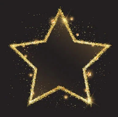 Golden sparkling star-shaped frame with glitter effect on black background
