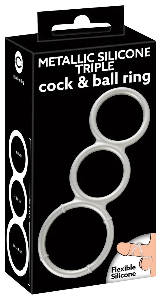 Metallic Silicone Triple cock and ball ring - Happytoys Sexshop: Toys for Feeling Happy & Easy 😊 - Discreet geleverd