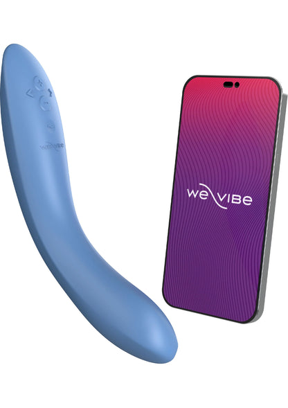 Blauwe Rave 2-vibrator van We-Vibe met paarse oplaadhouder